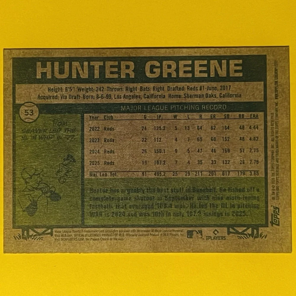 2026 Topps Heritage Baseball Hunter Greene #53 Cincinnati Reds Base